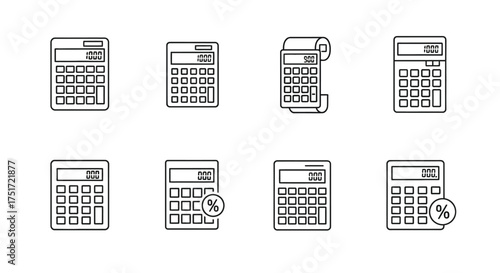 Collection of hand drawn calculator icons representing financial calculations and mathematical operations vector
