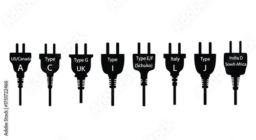 Collection of diverse electrical plugs representing global power connectivity options vector