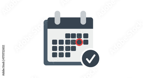 Calendar icon with check mark symbol signaling event scheduled and confirmed vector