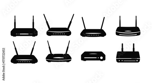 Collection of modern wireless internet routers and modems diverse designs and styles isolated on white vector