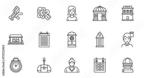 Collection of hand-drawn icons representing various symbols and objects vector