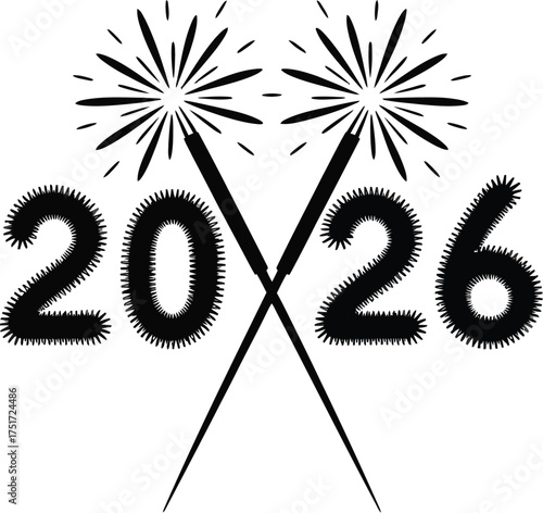Two sparklers light up the numbers 2026 in a celebratory illustration.