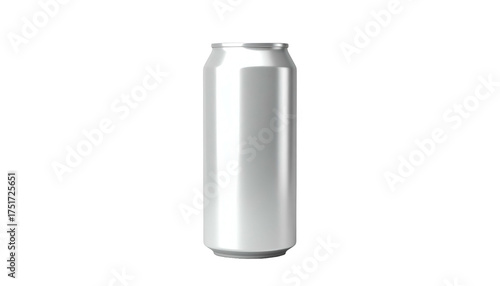 Aluminum can, silver, with slight shine and rounded edge