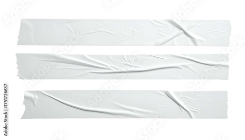 Three parallel, white, textured adhesive strips with varying wrinkles, set against a black backdrop
