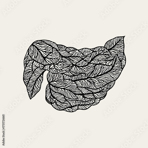 Abstract organic shape filled with intricate leaf pattern on a neutral background creating a natural feel vector illustration