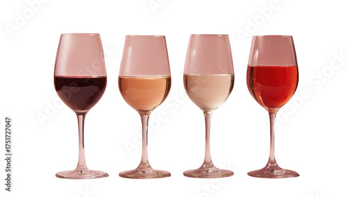 Four wine glasses, showcasing different colors