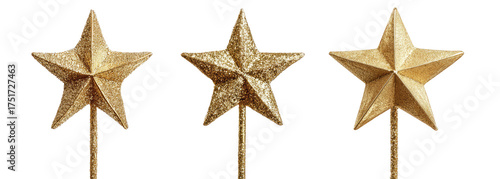 Three gold-toned star ornaments