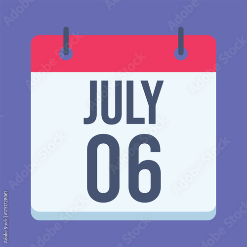 6 July World Zoonoses Day Calendar. Blue Background. Isolated Vector Calendar.