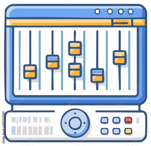 Colorful Digital Audio Mixer Equalizer Interface with Sliders and Control Buttons Illustration