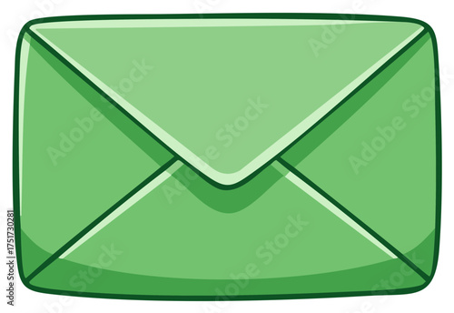 Green closed envelope with dark outline and subtle shading cartoon style illustration