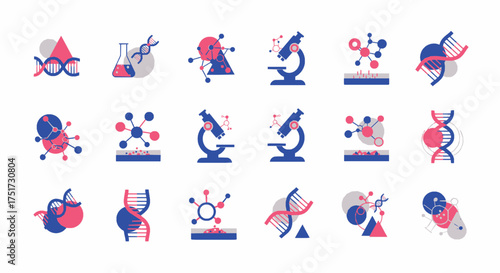 Biotechnology and DNA Science Icon Set  Laboratory Research and Molecular Biology Illustration

