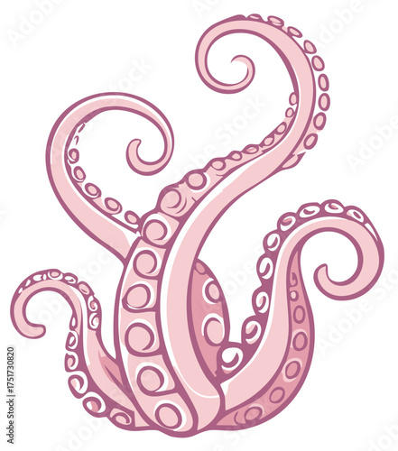 Stylized Pink Octopus with Curving Tentacles Underwater Sea Life Illustration