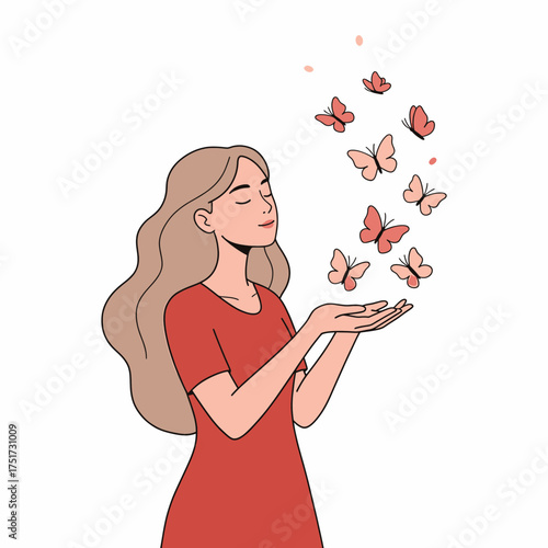 Woman releasing butterflies