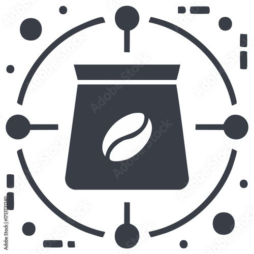 Abstract coffee bean in a bag within a circle vector icon design