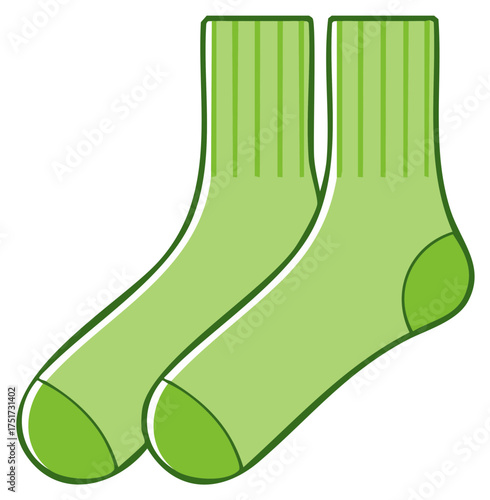 Pair of Green Striped Socks for Sport or Casual Wear, Cotton Knit Footwear Accessory