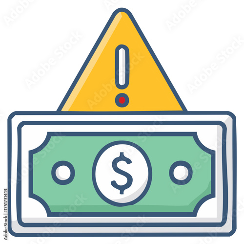 Financial warning sign and dollar bill icon representing economic risk and alert