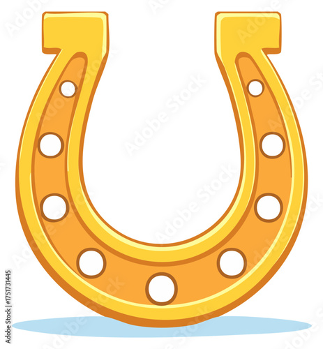 Shiny Gold Horseshoe Amulet Depicting Luck Symbolizing Good Fortune and Horseshoes in Cartoon Style Isolated