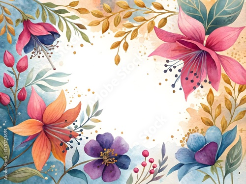 Luminous Watercolor Floral Frame Metallic Accents Art