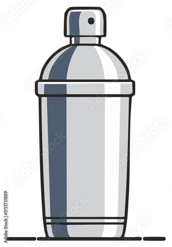 Stylized Silver Cocktail Shaker Illustration with Black Outlines for Barware and Drink Mixing