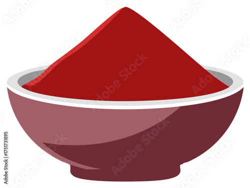 Red Powder Pile in Maroon Bowl Culinary Ingredient or Spice Powder for Cooking and Decoration