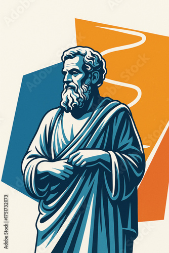 Archimedes of Syracuse Vector Portrait. Ancient Greek Mathematician and Inventor in Stylized Graphic Pop Art Illustration.. Adobe Illustrator Artwork