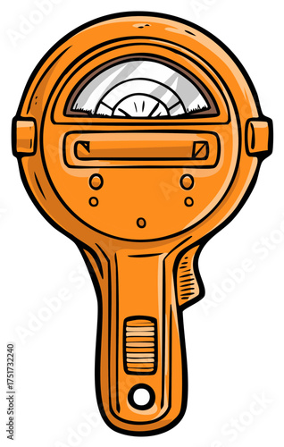 Vintage handheld orange scientific meter cartoon illustration
