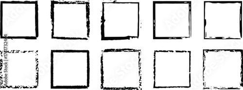 “Distressed Grunge Ink Square Frames Collection — Artistic Hand-Drawn Borders with Textured Paint Strokes, Rough Edge Outlines, and Abstract Minimalist Shapes for Creative Design and Modern Project