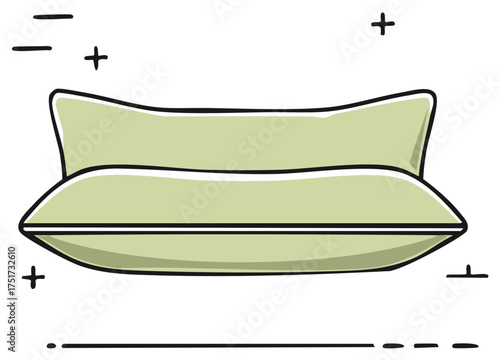 Modern hand-drawn vector illustration of two soft green pillows stacked, perfect for comfort, sleep, and home decor.