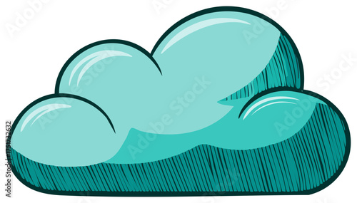 Stylized Teal Cloud with Dark Outline and Hatching Texture for Weather or Tech Concepts
