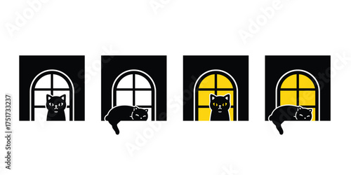 cat vector black kitten calico window halloween icon cartoon character pet animal doodle logo illustration symbol design
