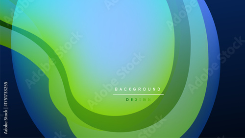 Abstract fluid shapes blend vibrant greens, blues. Gradient colors create dynamic background, modern design element. Minimalist text present.