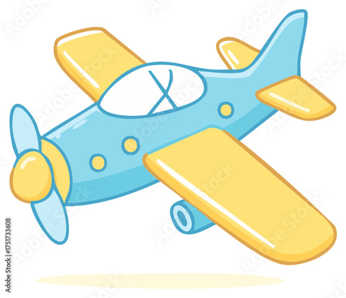 Cartoon style airplane in blue and yellow for children's play and learning materials