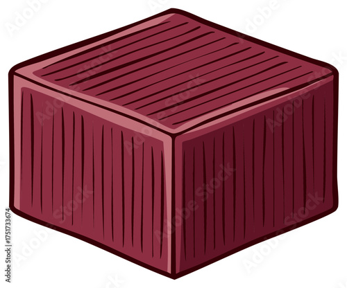 Textured crimson block illustration with distinctive ribbed lines