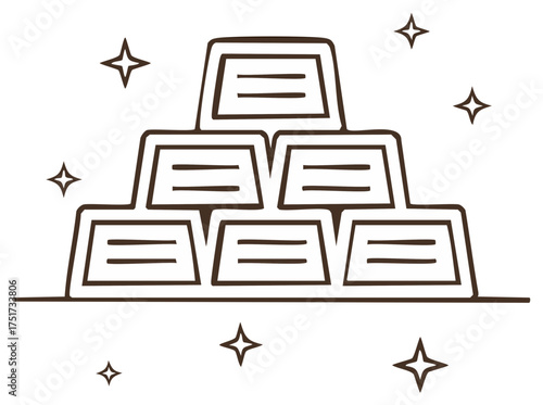 Stacked gold bars illustration with sparkling decorative elements