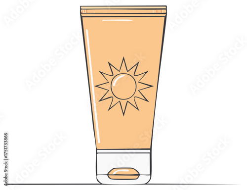 Sunscreen tube with sun icon illustration for summer skincare and sun protection