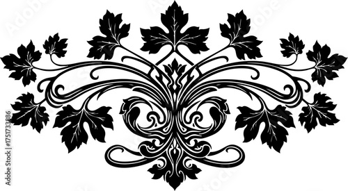 Φωτογραφία Elegant black vine flourish with detailed leaves offers sophisticated decorative accent for premium designs, invitations, and branding projects