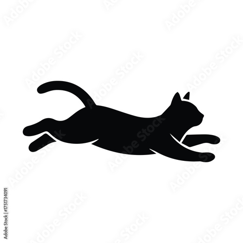 Dynamic black silhouette of a cat in full stride running silhouette