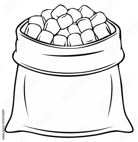 Bag full of marshmallows illustration line art drawing candy treats sweets outline sack dessert sugary confectioneries