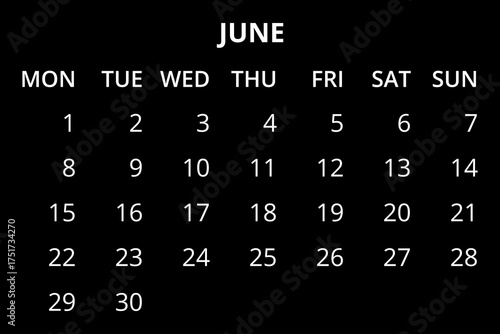 2026 Calendar template. Calendar 2026 - 12 months yearly calendar - planner calendar. Monthly calendar. Vector illustration for print, web, mobile app on black background