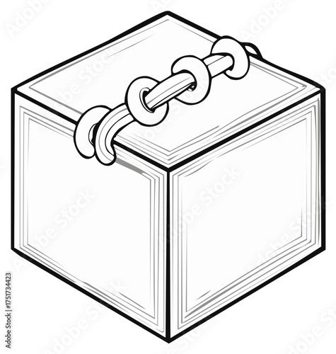 Isometric view of a bordered blank box secured with a spiral binding element