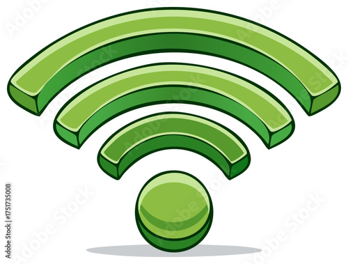 Glossy green 3D Wi-Fi icon representing wireless network signal and internet connection