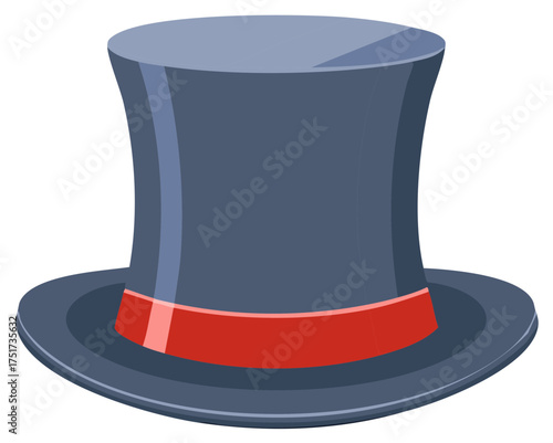 Cartoon depiction of a gray top hat with red band and black brim, costume accessory