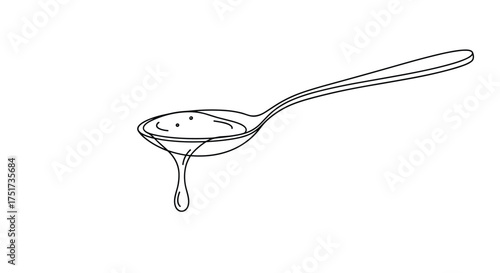 A spoon holding a liquid with a drop falling off.