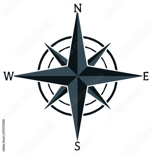 A Graphic Compass Rose Design with North, South, East, and West Indicators, Navigation Instrument
