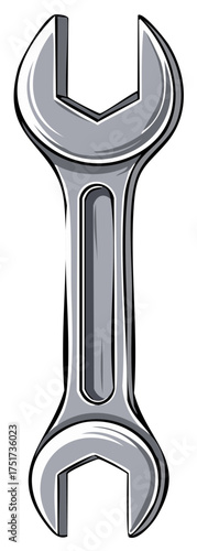Metallic grey open ended wrench hand tool for repair and maintenance illustration