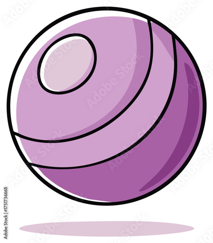 Isolated light purple ball with black lines and shadow on white background