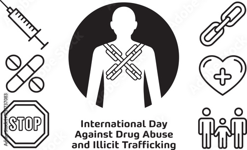 International Day Against Drug Abuse and Illicit Trafficking concept with chained person