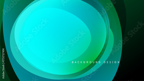 Abstract layered shapes, turquoise green hues, smooth gradients. Modern design element, dark background creates contrast. Minimalist aesthetic.