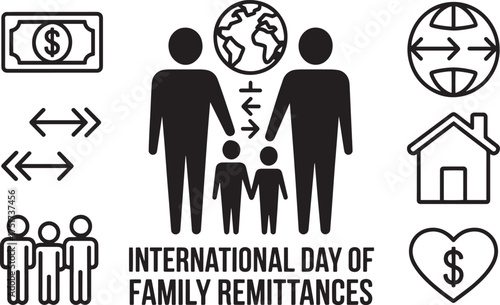 International Day of Family Remittances global payment vector set of icons