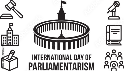 International Day of Parliamentarism symbols of governance vector banner